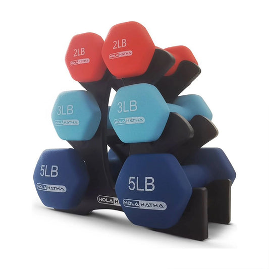 2, 3, & 5 LB Neoprene Dumbbell Free Weight Set W/ Rack, Red/Blue