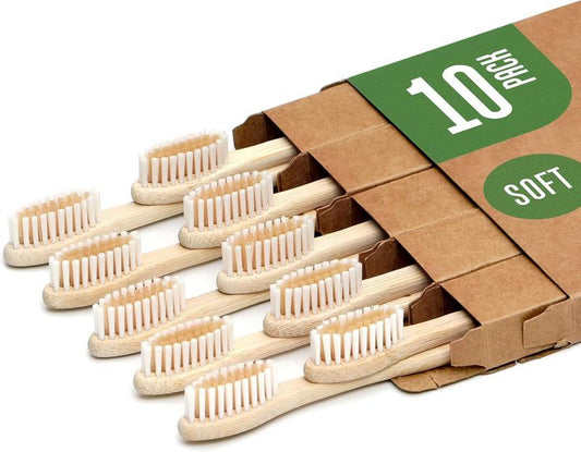 Bamboo Toothbrushes 10 Pack - BPA Free Soft Bristles Toothbrushes, Eco-Friendly, Compostable Natural Wooden Toothbrush