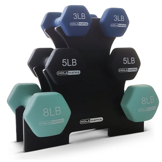 3, 5, and 8 Pound Dumbbell Hand Weight Set with Storage Rack